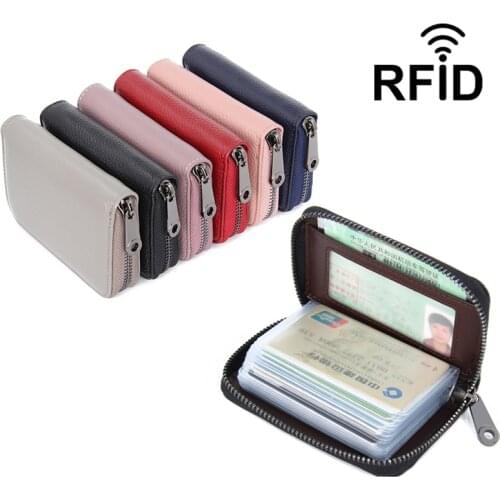 Cow Leather 16 Bits Card Case Prevent RFID Business Card Holder Unisex Credit Card Bag ID Card Wallet Red Pink Blue Purple Black