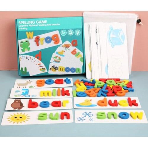 Wooden Number Alphabet Letter Spelling Word Puzzle Game Learning Cards Matching Preschool Educational Kids Toys