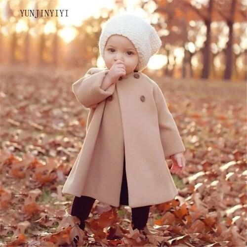 Childrens fashion clothing 2018 long wool windproof coat children princess coat button coat girls big clothes