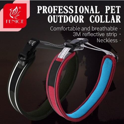Fenice Adjustable Mesh Padded Pet Dog Collar 3M Reflective Nylon Dog Collar Durable Heavy Duty for all breed