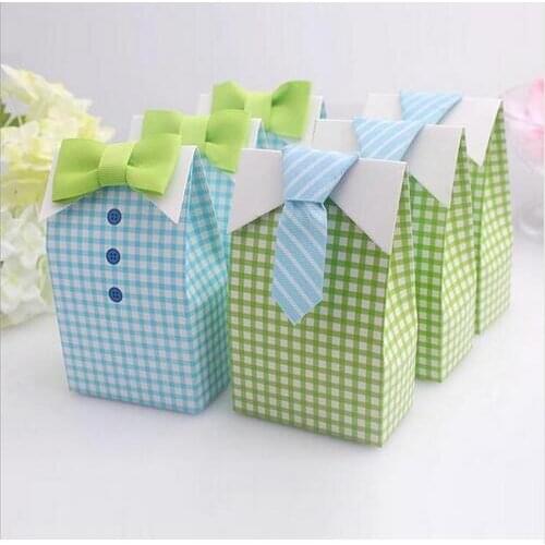 50 pcs My Little Man Blue Bow Green Tie Birthday first communion Boy Baby Shower Candy Bag Wedding Favors Candy Box gift Bags