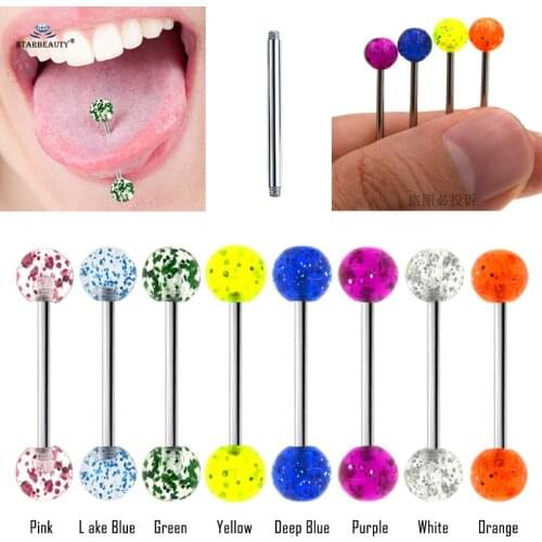 7 pcs/lot Nice Flashing Powder Tongue Piercing Tongue Rings Acrylic Nipple Ring Helix Piercing langue Pircing Earrings Jewelry