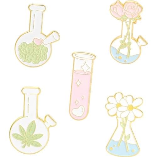 Plant Lover Lab Enamel Pins Custom Flask Test Tube Brooch Lapel Badge Bag Cartoon Scientist Jewelry Gift for Kids Friends