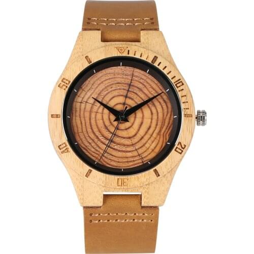 Trendy Stylish Hand-made Quartz Wooden Watches for Men Wood Grain Leather Wristband Clasp Wristwatch Gifts for Husband