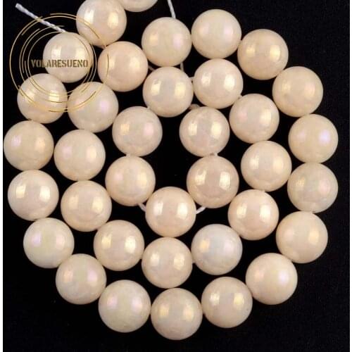 Natural Stone Light Yellow Pleated AB Jades Beads Round Spacer Loose Beads For Jewelry Making Needlework Bracelet 4/6/8/10mm 15"