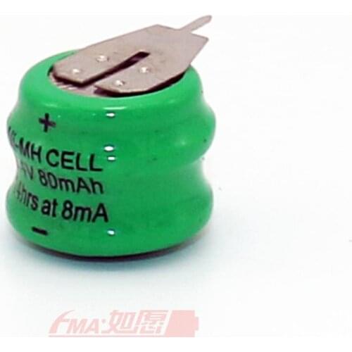 Ni-MH Button Rechargeable Battery for PLC CNC Data Backup Power Battery 2.4V 80MAH w/2Pin tabs