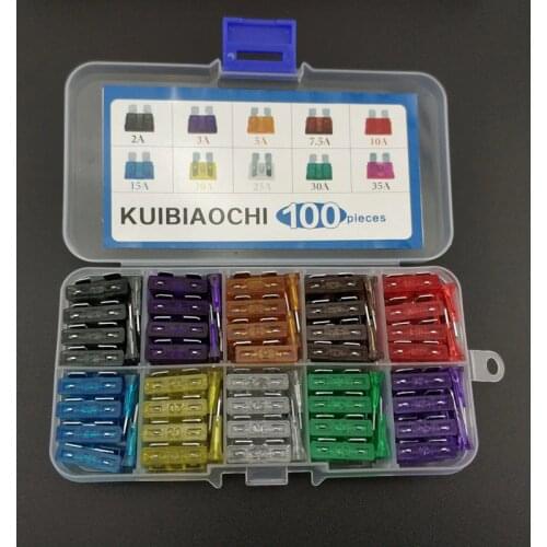 NEW 100pcs Car Fuse box Assorted Auto Cor Trunk Standard Blade Fuse 2A 3A 5A 7.5A 10A 15A 20A 25A 30A 35A High quality
