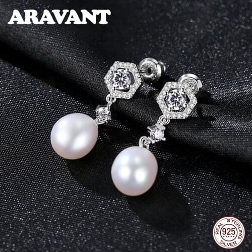 New Fashion Pearl Earrings 925 Sterling Silver Natural Freshwater Pearl Inlaid Zircon Stud Earrings For Women Jewelry Gifts