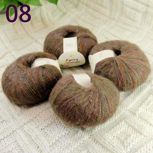 NEW Luxurious Soft 4balls*50g Crocheting & Knitting MOHAIR wool hand Yarn Knitting Rainbow Brown 823-08-4
