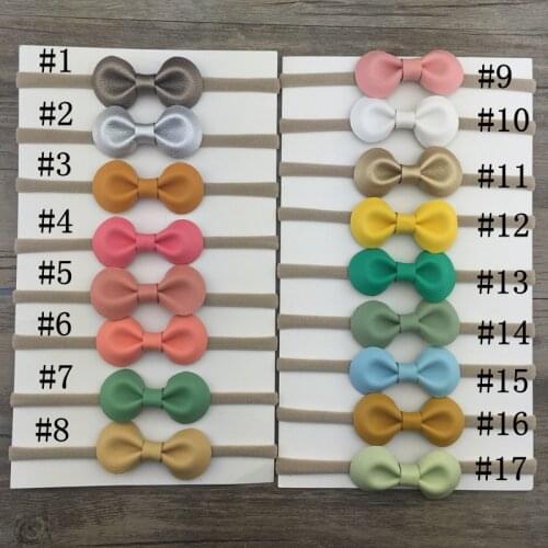 Handmade Leather girl Hairbands Wholesale Solid Cute Bow Baby Girls Fashion Headwear Nylon HeadbandsHair Accessories For Women