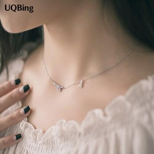 Wholesale 925 Sterling Silver Necklaces Rhinestone Tower Pendants&Necklaces Jewelry Collar Colar de Plata