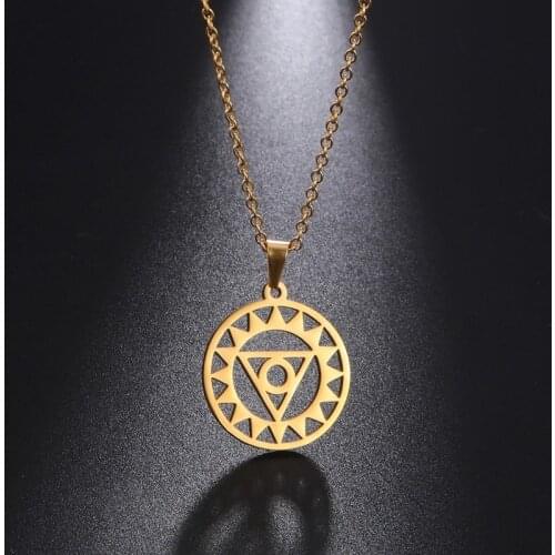 Stainless Steel Triangle Symbol Pattern Seal Necklace Ladies Round Card Hollow Pendant Birthday Party Gift Jewelry Wholesale