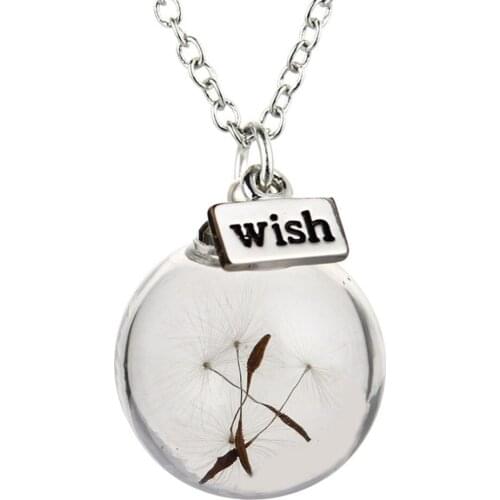 Glass Bottle Necklace Natural Dandelion Seed In Glass Long Necklace Make A Wish Glass Bead Silver Plating Necklace Jewelry