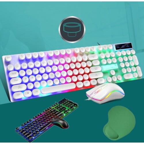 Mouse and Keyboard Combo USB Wired LED Backlit Ergonomic Luminous Punk Key Hat Dazzle Color Keyboard Mouse For PC Computer