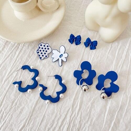 Blue Bowknot Earrings Restoring Ancient Ways Fashionable Joker Sweet Geometry Flowers Stud Earrings Girl Jewelry Gift