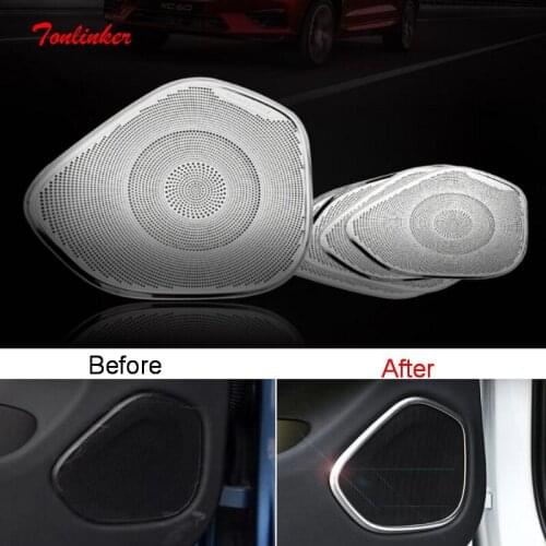 Tonlinker Interior Car Door Speaker Cover Case Sticker for Volvo XC60 2018-20 Car Styling 4 PCS Stainless steel Cover Sticker