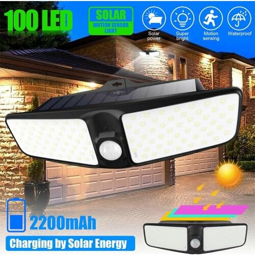 100 LED Solar Power Lamp Outdoor Yard Waterproof PIR Motion Sensor Wall Lights Solar Panel Street Light for Garden Decoration