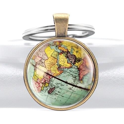 Vintage Earth Map Pendant Key Rings Antique Men Women Key Chains