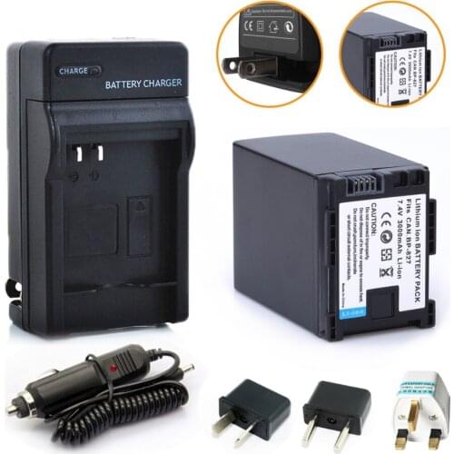 Probty 1 x BP-827 BP827 Battery +Car Charger + Plug Adapter Pack for CANON HF10 HF11 HF100 HF20 HF200 HF S10 S11 S100 S20 S21