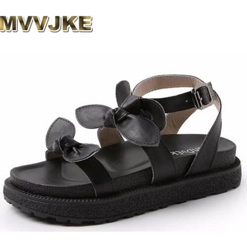 MVVJKE Womens three-bow tie sandals 34-43 large platform sandals summer shoes high quality leather sandalias mujer