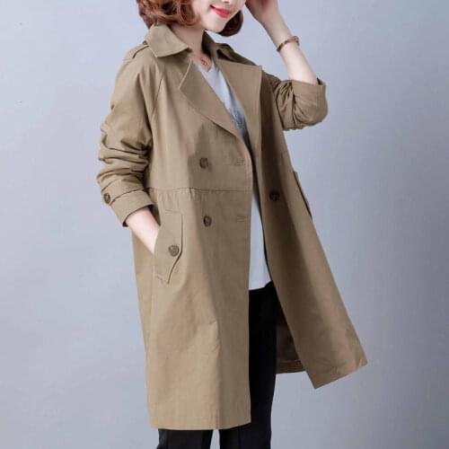 2021 Elegant Khaki Mid Trench Coat Women Korean stye temperament Double Breasted Jackets Spring Autumn outerwear Overcoat