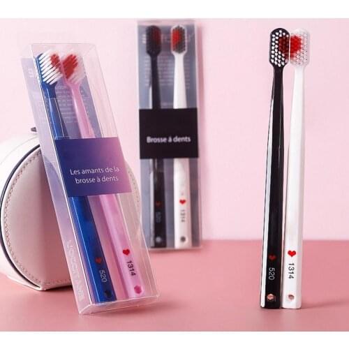 2Pcs Toothbrush Heart Shape Ergonomics Handle Portable Soft Bristle Black White Heart Couple Toothbrush for Home зубная щетка