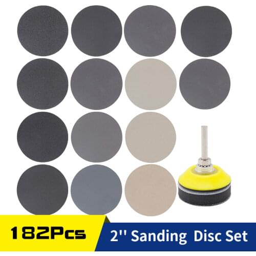 182 PCS 2 Inch Sandpaper Sanding Disc Wet Dry Sander Sheets with Sanding Pad Foam Buffing Pad Set Grinding Abrasive Sanding Set