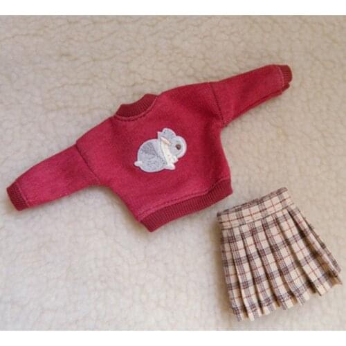 2pcs/set Blyth Clothes Rabbit Sweater+Pleated Skirt for Blyth Doll Clothing Accessories fit (Blyth,Pullip,Azone,Licca,1/6 doll)