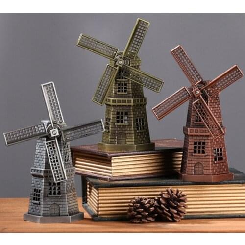 Promotion! Retro Dutch Windmill Building Model, Decorative Metal for Home Cafe Office