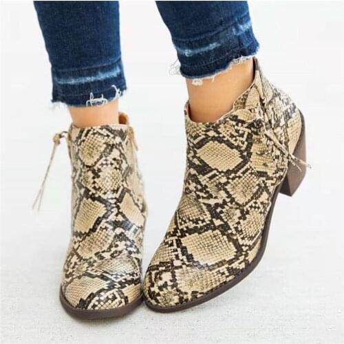 COOTELILI Warm Womens Ankle Boots Round Toe Mid Heel Wedges Zip Leopard Print Fashion Shoes For Woman Casual Plus Size 41 42 43