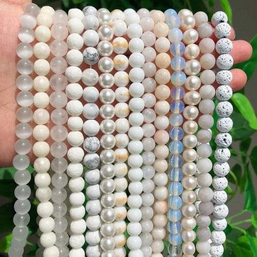 White Series Natural Stones White Howlite Turquoise Shell Opal Quartzs Agates Angelite Beads For Jewelry Making Diy Bracelet