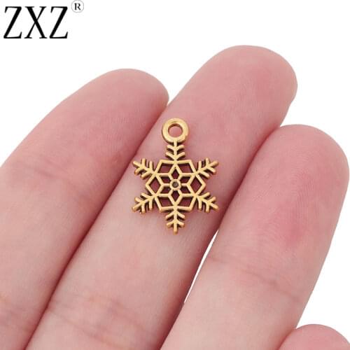 ZXZ 50pcs Antique Gold Tone Christmas Snowflake Charms Pendants Beads for Necklace Bracelet Earring DIY Jewelry Making Findings