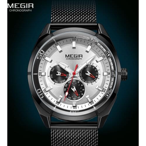MEGIR 2020 Luxury Top Brand Watches for Men Mesh Bracelet Waterproof Wrist Watch for Man Date Week Fashion Mens Quartz Watches