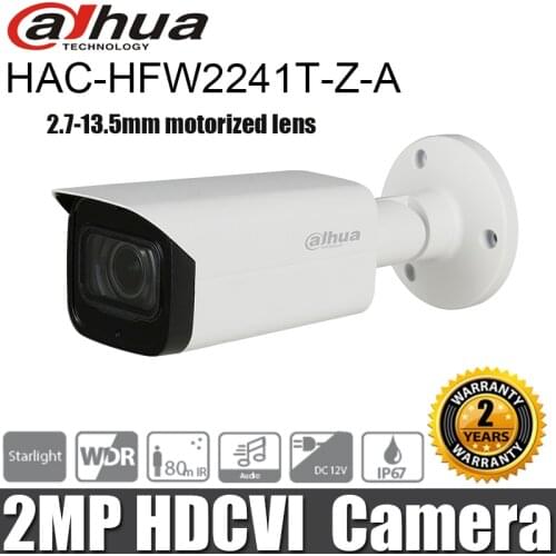 Dahua 2MP HDCVI Camera Starlight IR80m Bullet Camera HAC-HFW2241T-Z-A Built-in Mic 2.7-13.5mm Motorized Lens Global Version