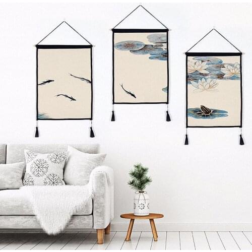 Decorative Paintings Ink Lotus Leaf Background Wall Hanging Cloth Background Cloth Covering Cloth Cotton Linen Cloth Art