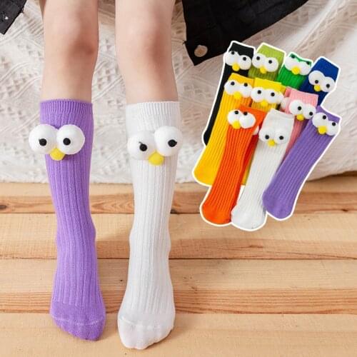 Childrens Socks Womens Spring And Autumn Candy Color For Girls Big Eyes Wide For Boys Vertical Strip Baby Knee Tube Socks