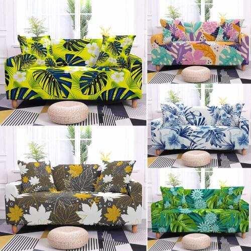 Elastic Sofa Covers For Living Room Tropical Flower Leaves Stretch Sectional Couch Cover L-shape Armchair Cover 1/2/3/4-seater
