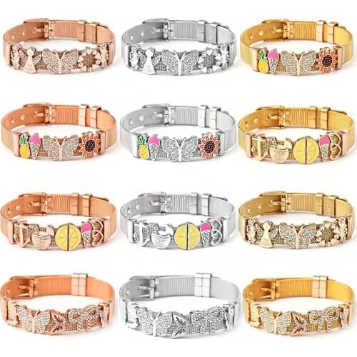 European And American Charm MyAnegel Stainless Steel Strap Bracelet Women DIY Butterfly Daisy Flower Exquisite Ladies Bracelet