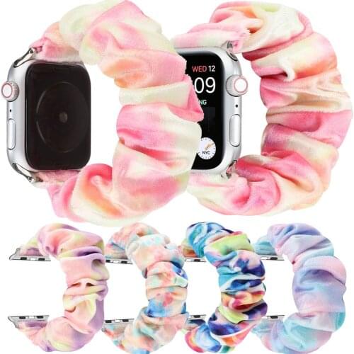 Lady Style Band For Apple Watch 6 5 4 3 2 1 SE New Scrunchie Elastic Plush Watch Strap Watchband For iWatch 44mm 40mm 42mm 38mm