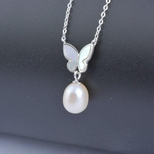 MADALENA SARARA AAA 8-9mm Freshwater Pearl Pendant Women Necklace Butterfly Style S925 Chain Necklace