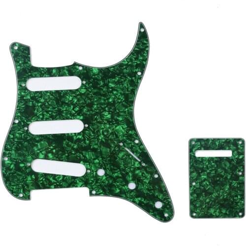 Musiclily SSS 11 Hole Strat Guitar Pickguard and BackPlate Set for Fender USA/Mexican Standard Stratocaster, 4Ply Green Pearl