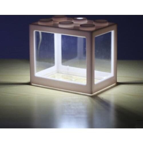 Desktop Mini Fish Tank USB LED Fish Box Aquarium Blocks Stacked for Home Office Desktop Decor HE