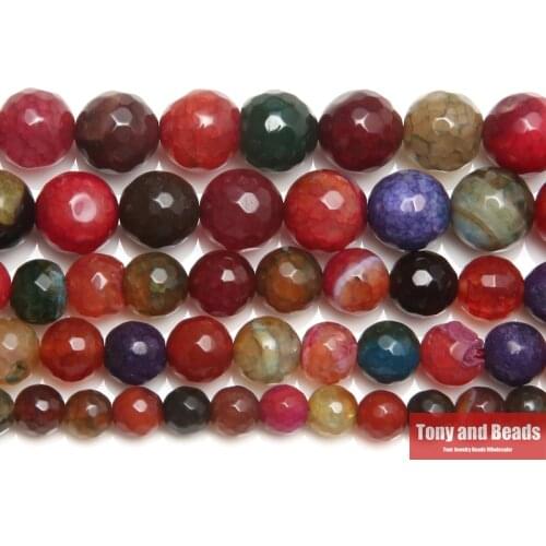 Natural Stone Mixed Colors Faceted Agates Round Loose Beads 15" Strand 6 8 10 12MM Pick Size For Jewelry