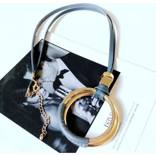 New Fashion Punk Styles Blue Leather Round Charm Pendant Necklace