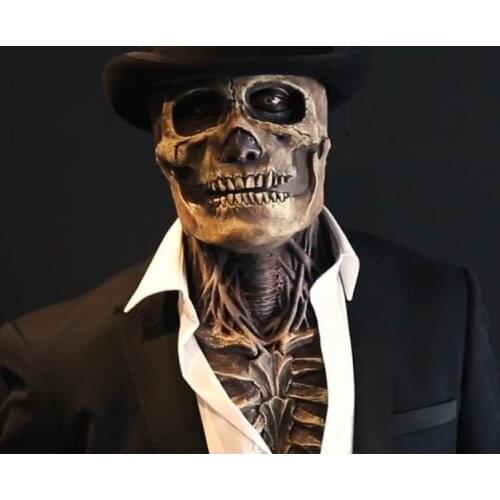 The Latest Skeleton Biochemical Mask for 2021 Halloween Party Cosplay Props Silicone Full Cover Head Cover with Hat PR Sale