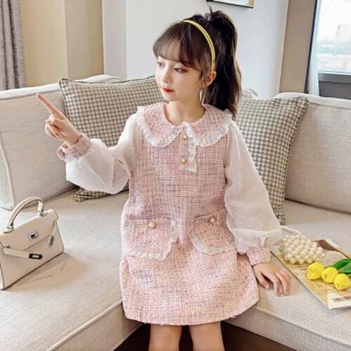 New Spring Girls Long Sleeve Dress with Pearl 2021 Kids Cute Full Party Dresses for Girls Toddler Fall Clothes 4 5 6 8 9 10 11