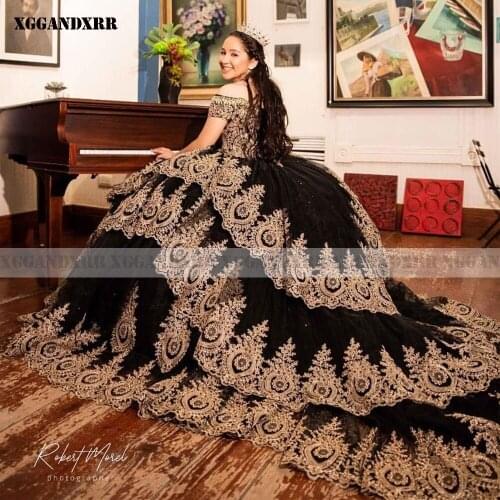New Arrivals Ball Gown Quinceanera Dress 2022 Tulle Appliques Crysta Long Black Sleeveless Sweet 15 16 Birthday Party SweepTrain