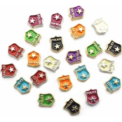 New Arrival Mix 10pcs/Lot Police Badge Floating Charms Living Glass Memory Locket Jewelry