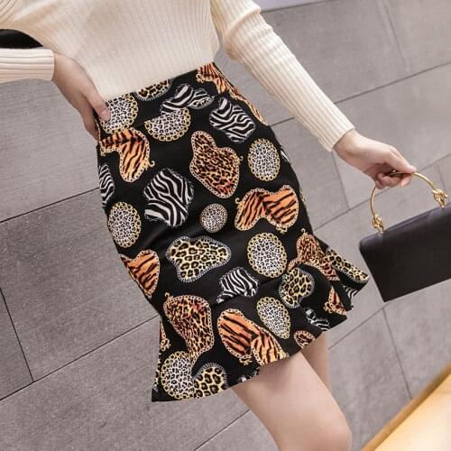 New Plus Size S-5xl Womens Slim Print Mermaid Skirt High Waist Skirt Elegant Korean Office Female Sexy Mini Skirts Jupe Femme
