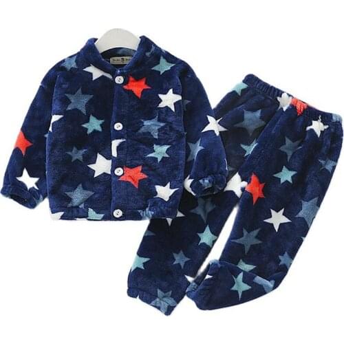 Girls Autumn Winter Pajamas Set 2-8Y 2021 New Cute Flannel Child Baby Suit Fleece Thicken Warm Home Clothes kids sleepwear boys